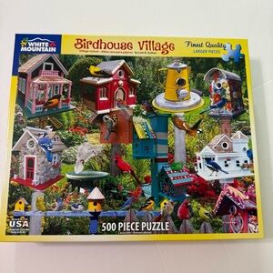 White Mountain Birdhouse Village Puzzle multicolor 500 piece nature birds